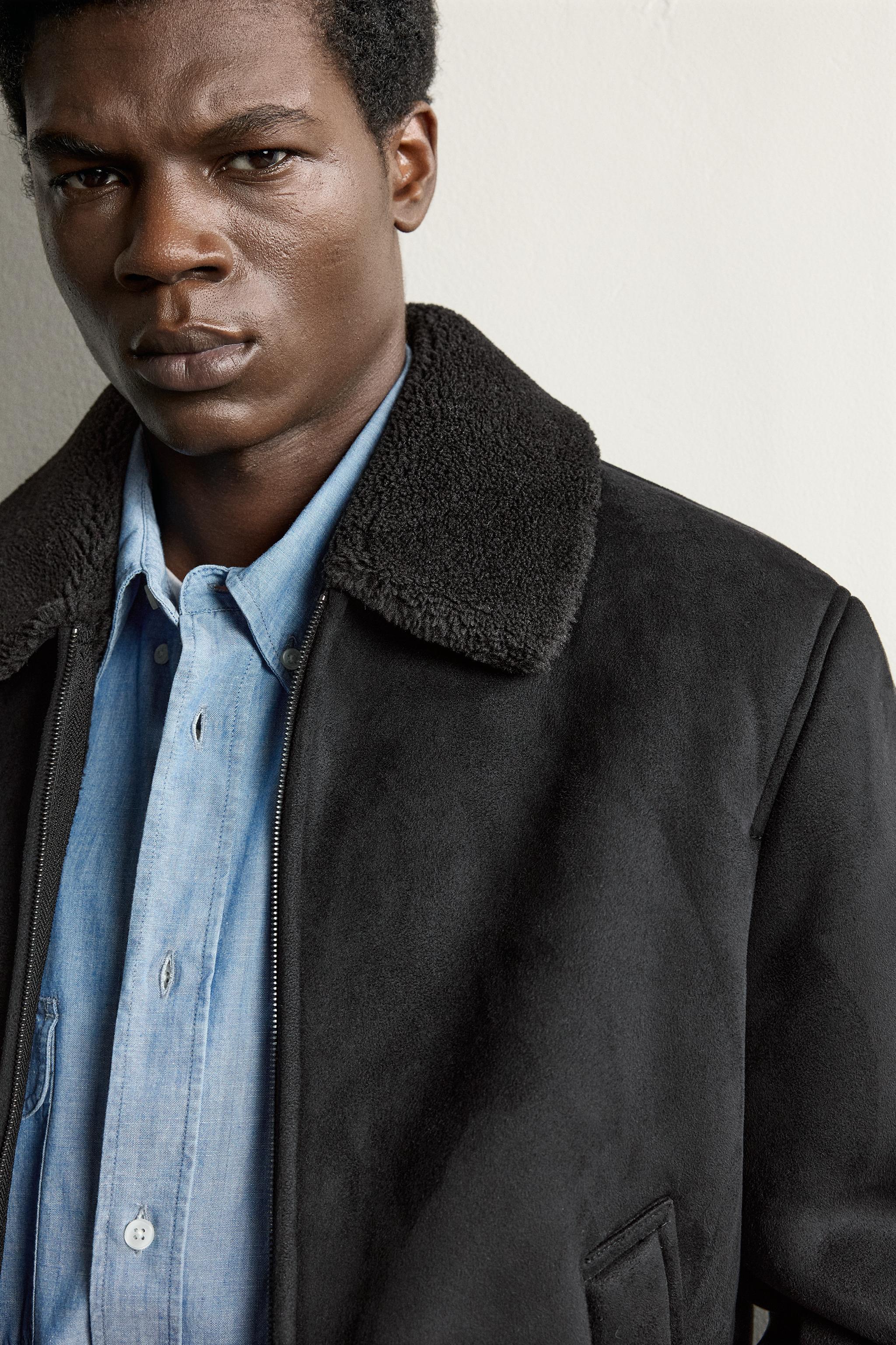 CONTRAST FAUX-SHEARLING FAUX LEATHER-EFFECT JACKET