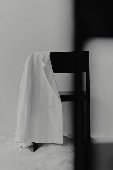 Zara 黏膠纖維亞麻寬鬆西裝外套 - 白色