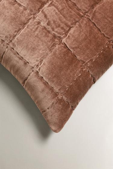 HOUSSE DE COUSSIN D'ÉDREDON EN VELOURS À CARREAUX - Rose de Zara - Image 2