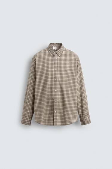 KEMEJA REGULAR FIT MOTIF KOTAK-KOTAK - Putih pasir dari Zara
