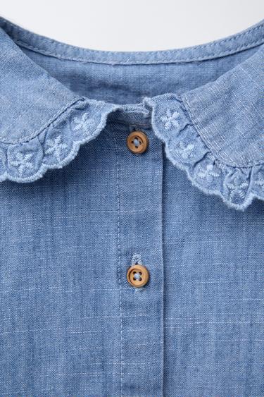FLOWING DENIM BLOUSE - Mid-blue by Zara - Image 5