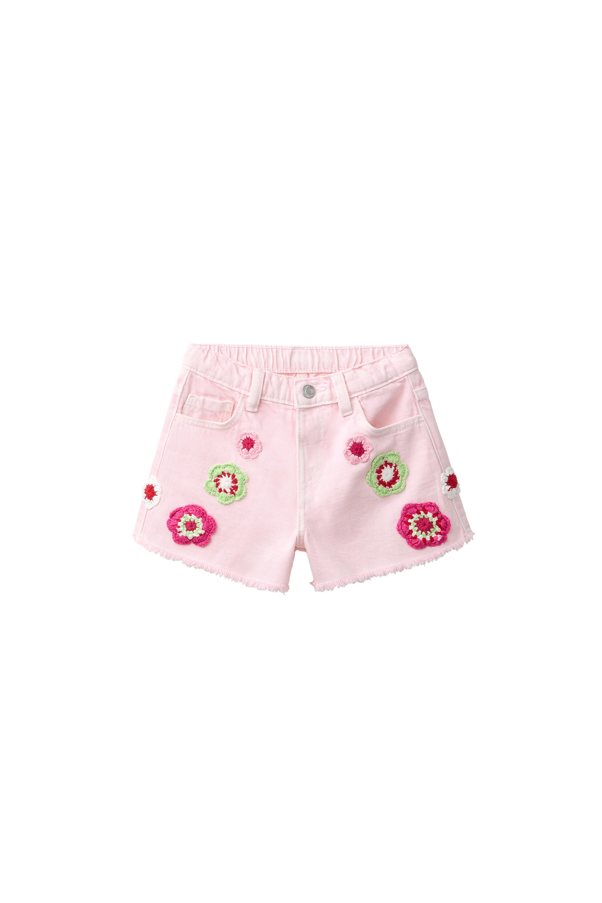 FLORAL CROCHET TWILL SHORTS - Pink / White | ZARA United States