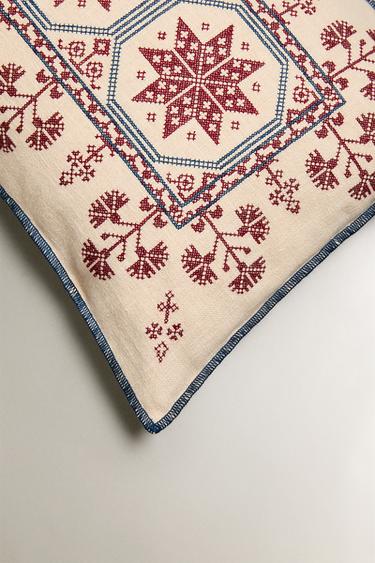 RAMIE CHRISTMAS STARS CUSHION COVER - Ecru by Zara - Image 1