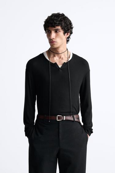 ЛОНГСЛИВ В РУБЧИК — ЧЕРНЫЙ от Zara — изображение 0