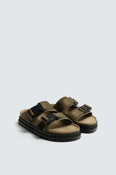 CHUNKY LEATHER SANDALS - Sea green by Zara