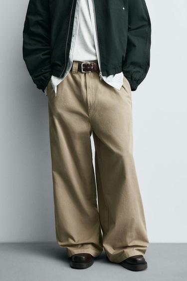 Zara WIDE BAGGY FIT CHINO PANTS - Beige