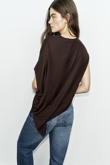 ASYMMETRIC KNIT TOP - Brown by Zara