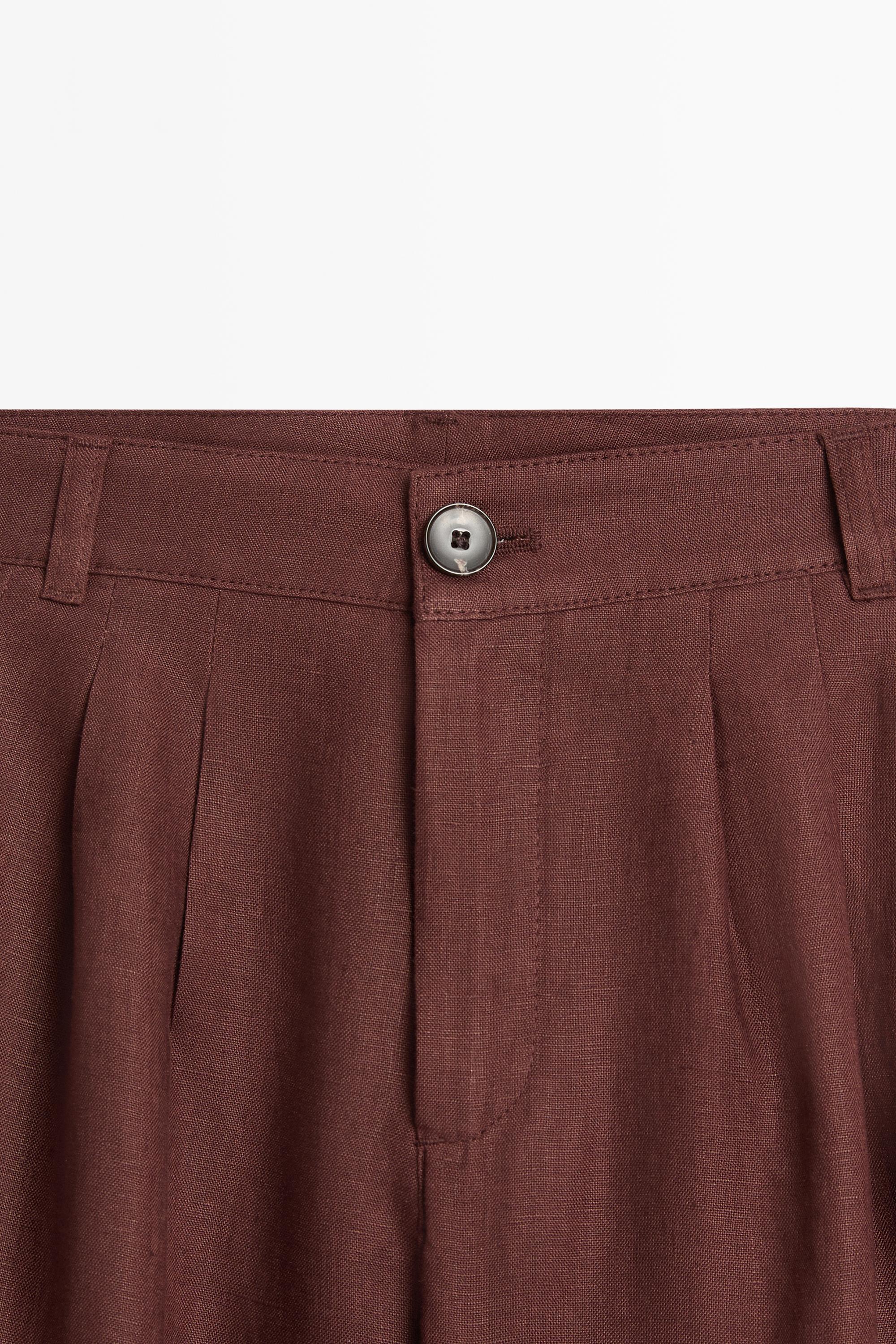 Wide-leg pleated linen trousers