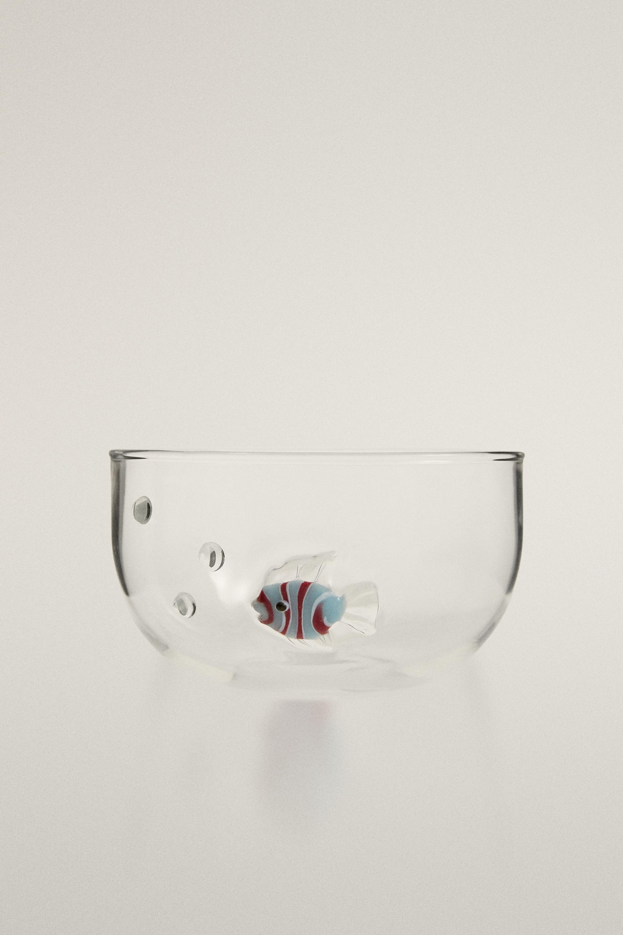 BOL EN BOROSILICATE MOTIF POISSON ET BULLES