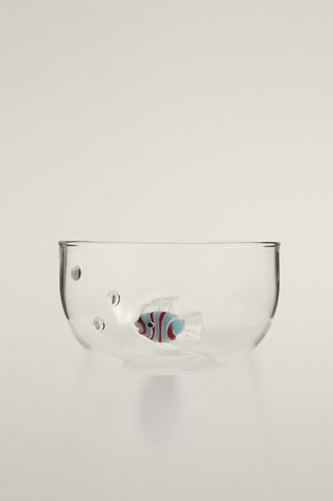 BOROSILICATE BOWL WITH BUBBLES AND FISH - Blue by Zara - Image 0