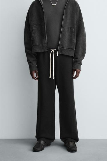 Zara TEXTURED KNIT PANTS - Black