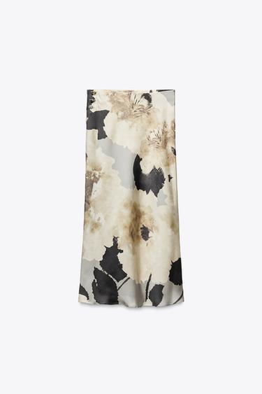 PRINTED SATIN MIDI SKIRT - Grey / Tan by Zara - Image 2