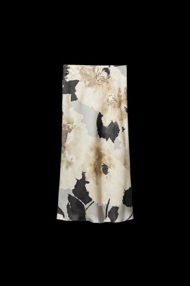 PRINTED SATIN MIDI SKIRT - Grey / Tan by Zara - Image 0