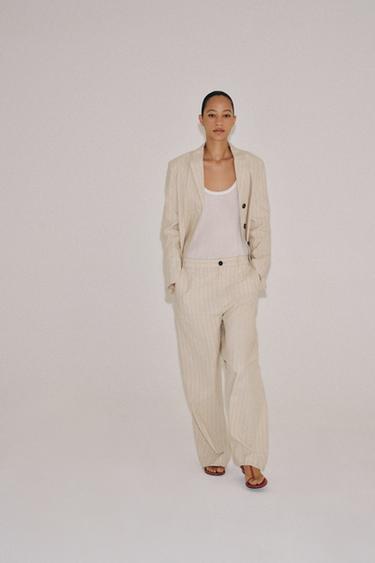 VESTE À RAYURES AVEC LIN ZW COLLECTION - Écru / Noir de Zara - Image 4