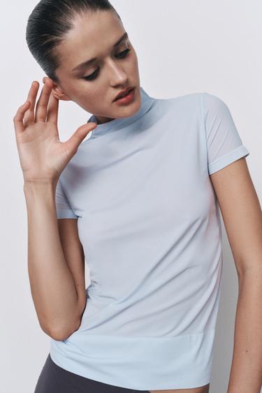 TOP COL MONTANT AVEC POLYAMIDE - Bleu de Zara - Image 2