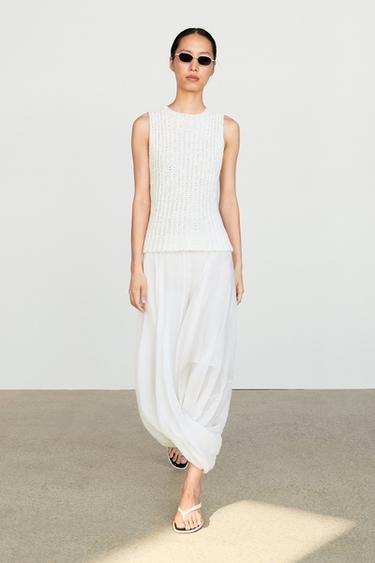 Top en maille texturée en coton - Blanc de Zara - Image 0