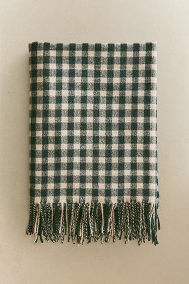 부드러운 깅엄 체크 크리스마스 담요 - Zara 초록