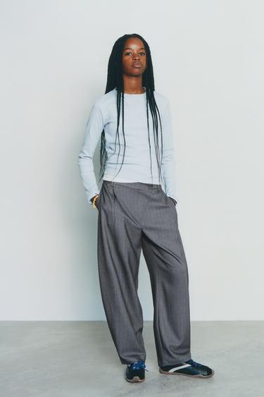 WRAP-WAIST TAILORED BARREL TROUSERS - Grey by Zara