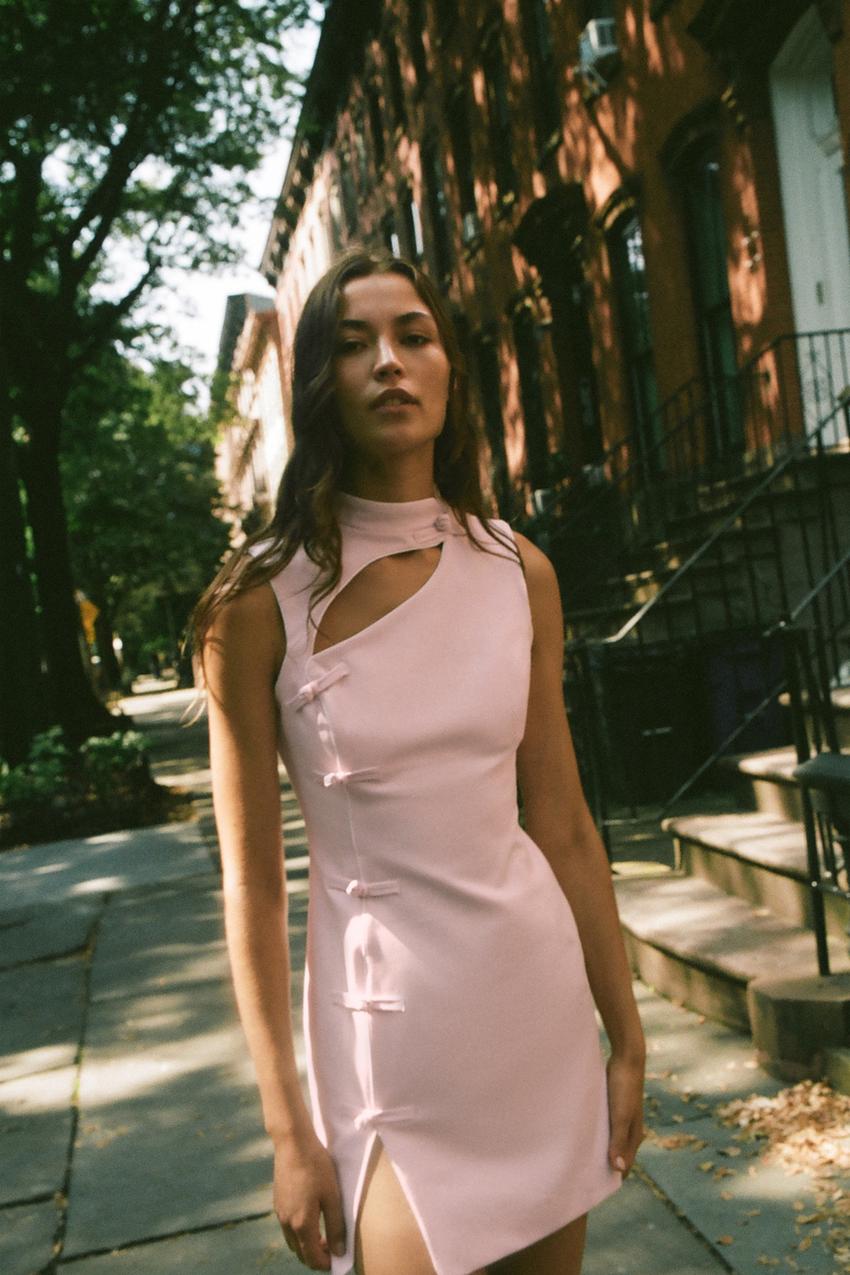 pink dress from zara The Viral & Brown Polka Dot Available now to book Size Small/8 Thin straps crisscross at the back MINI FROG FASTENING DRESS -