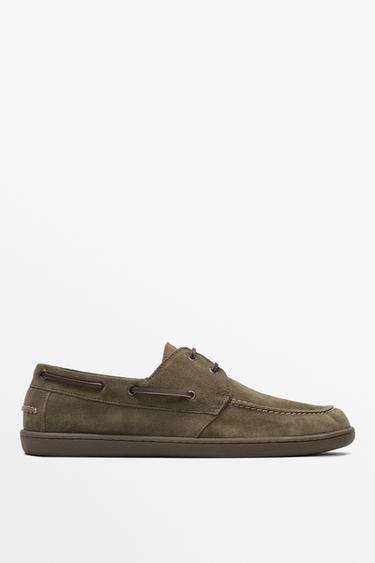 Zara Soft leather boat shoe - Khaki Green - Image 0