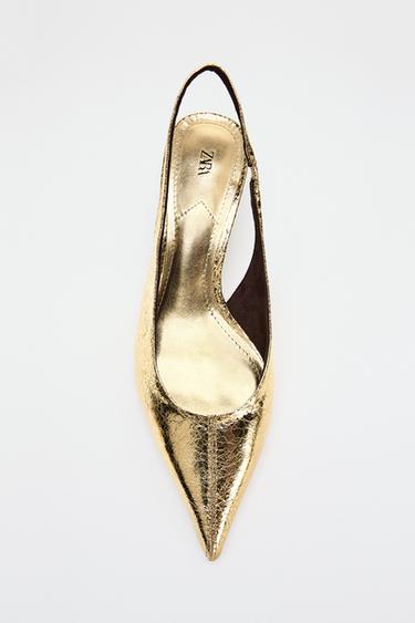 Zara METALLIC KITTEN HEEL SHOES - Gold
