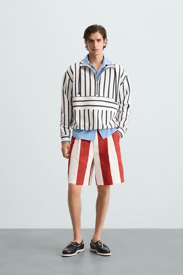 SUDADERA RAYAS CUELLO CREMALLERA - Blanco / Marino de Zara - Imagen 0