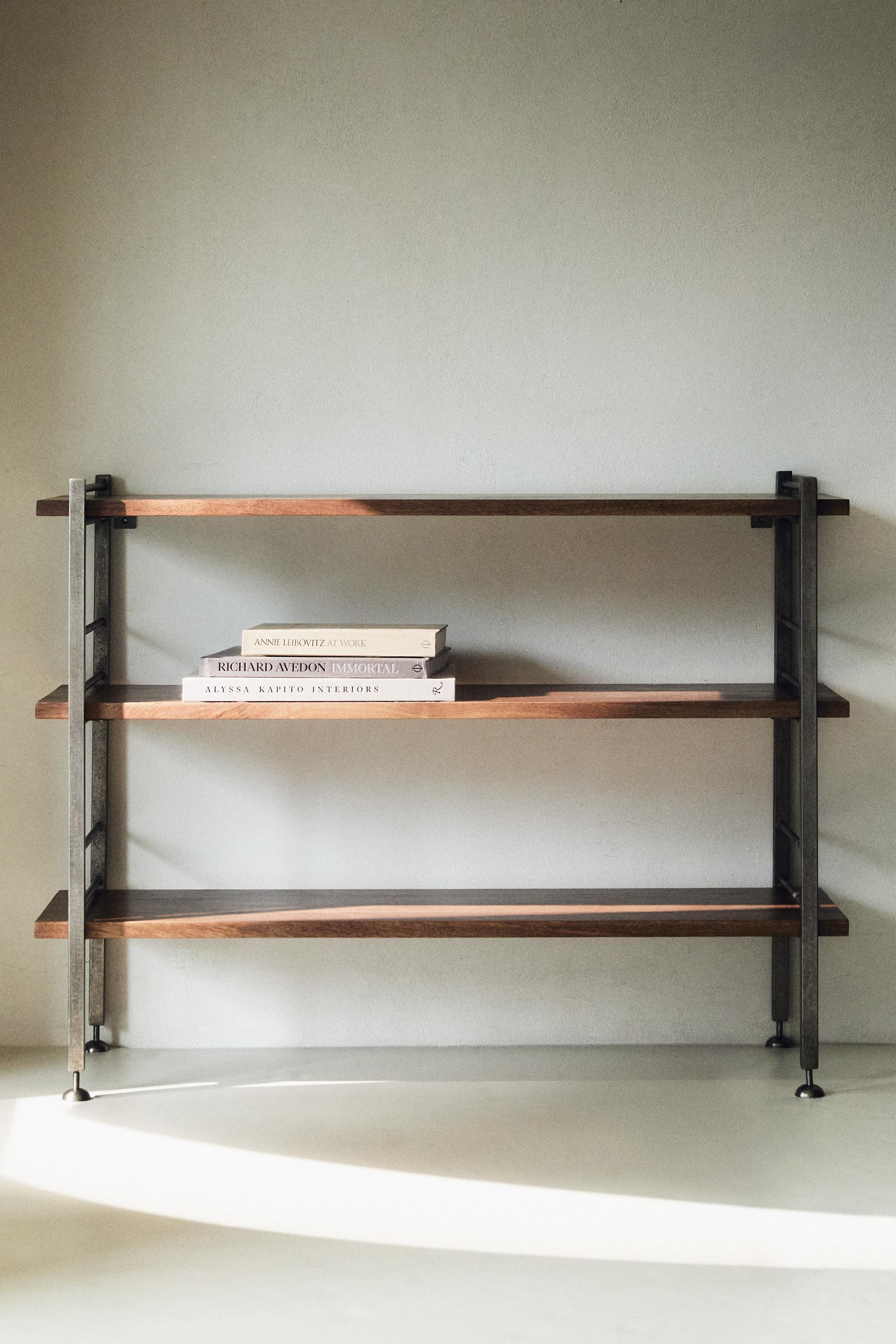 STEEL AND WOOD LOW SHELF UNIT