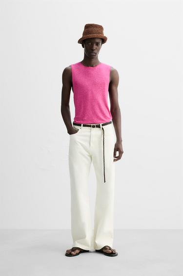 VISCOSE-LINEN TANK TOP - Fuchsia by Zara - Image 0