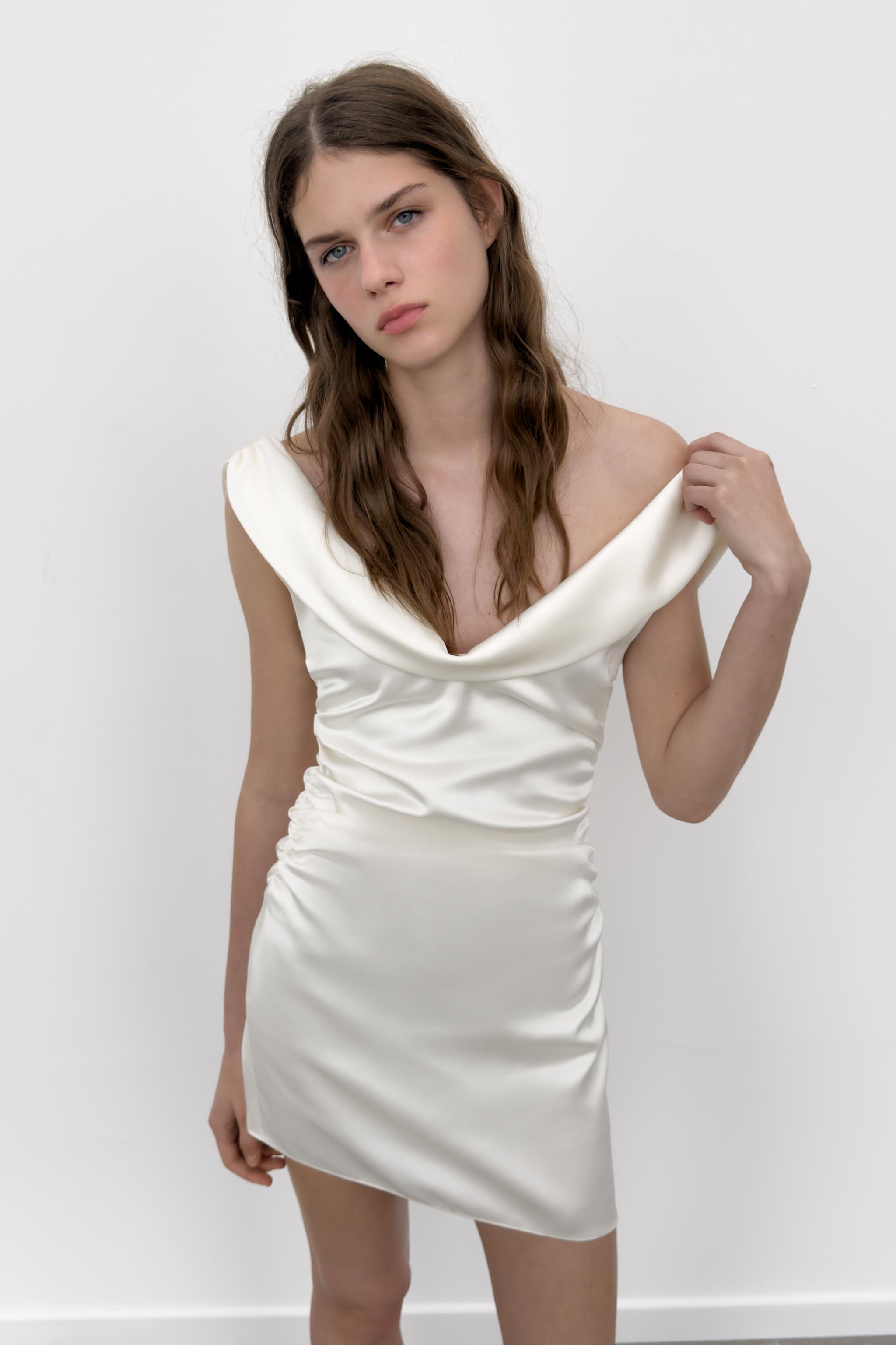 DRAPED SATIN MINI DRESS