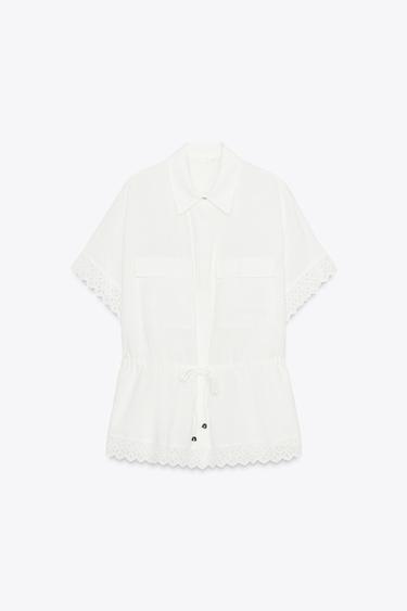 RAMIE SHIRT WITH LACE TRIM - Oyster-white by Zara - Image 2