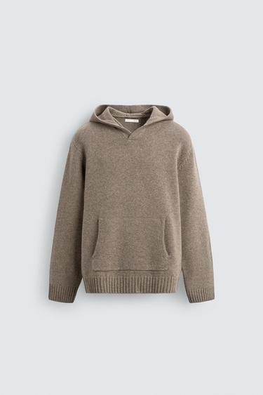 Zara 100% WOOL HOODED JUMPER - Beige