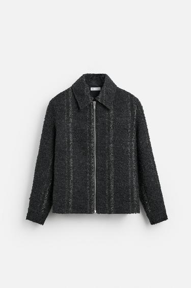 STRIPED TEXTURED OVERSHIRT - Dark grey by Zara