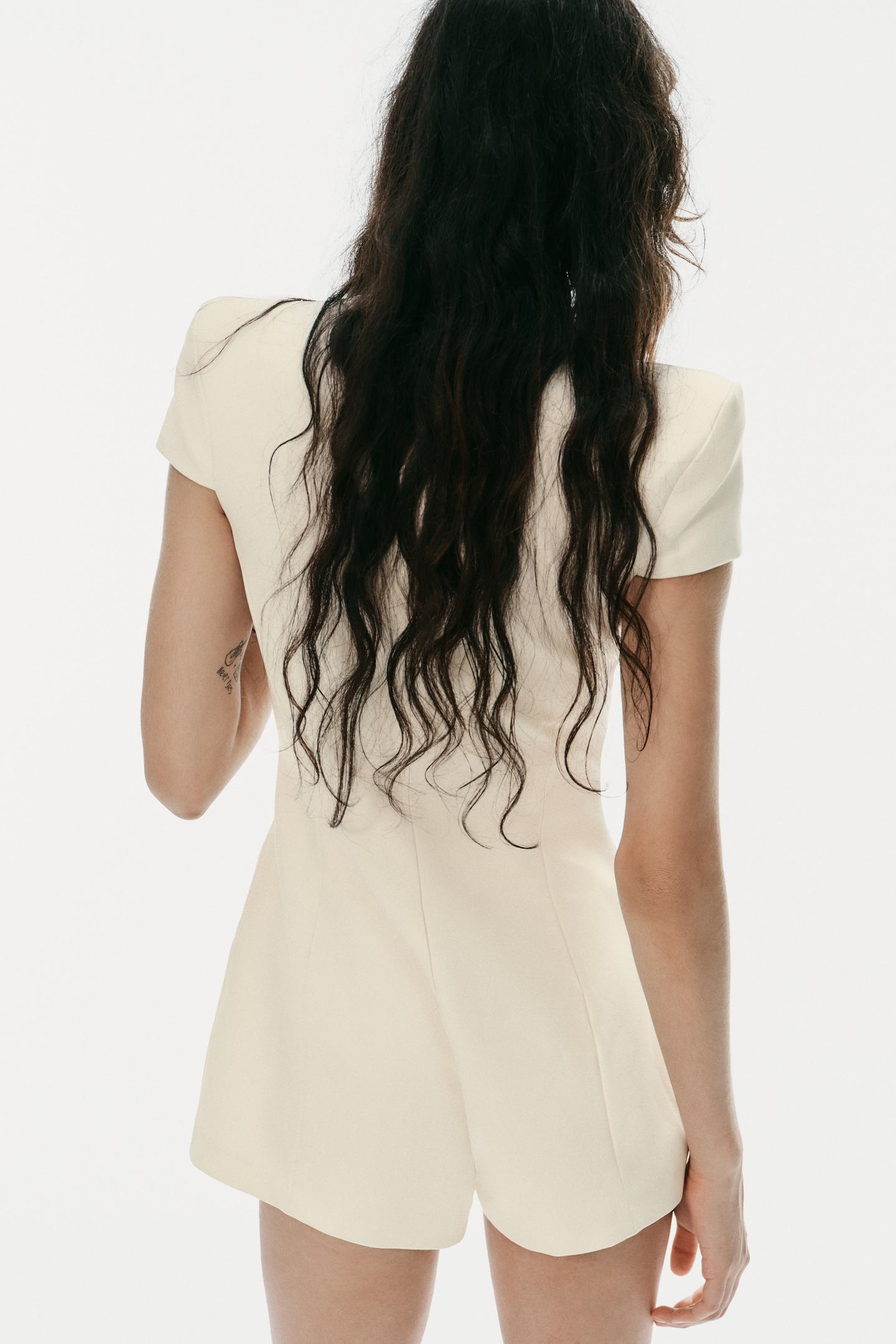 Женский комбинезон Zara Shoulder Pad Romper, цвет: Устричный белый — фото 3