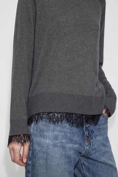 LACE KNIT JUMPER - Dark grey by Zara