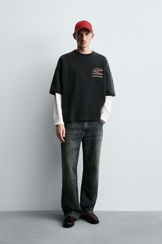 WASHED PRINTED TEXT SWEATSHIRT