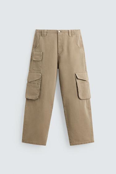 Zara RELAXED FIT CARGO PANTS - taupe brown