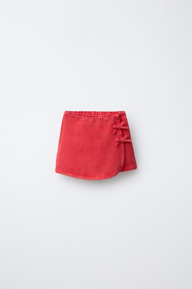 TWILL BERMUDA SKORT WITH BOWS - Red by Zara - Image 0
