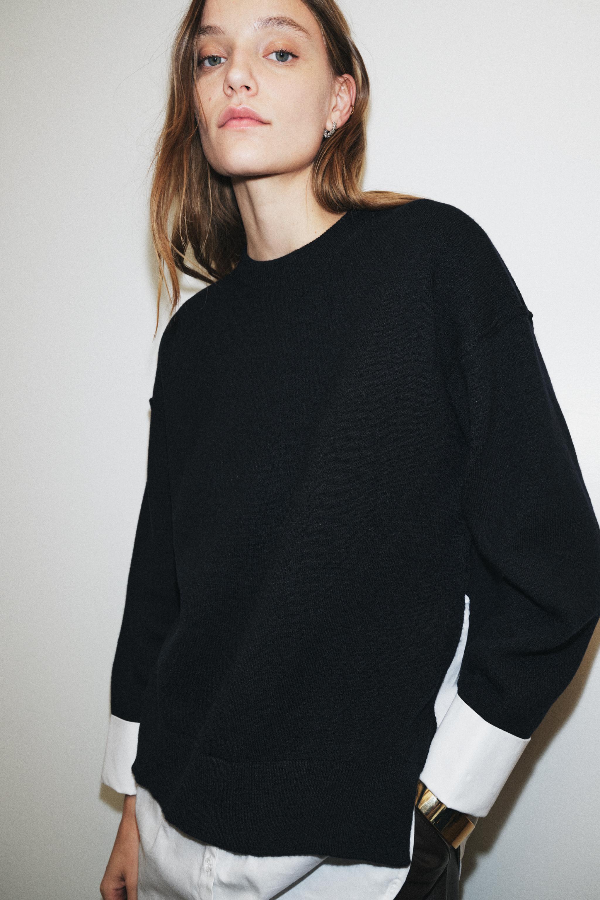 COMBINATION POPLIN KNIT JUMPER