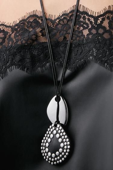 Zara 2-PACK CORD NECKLACES WITH STUDS - Black