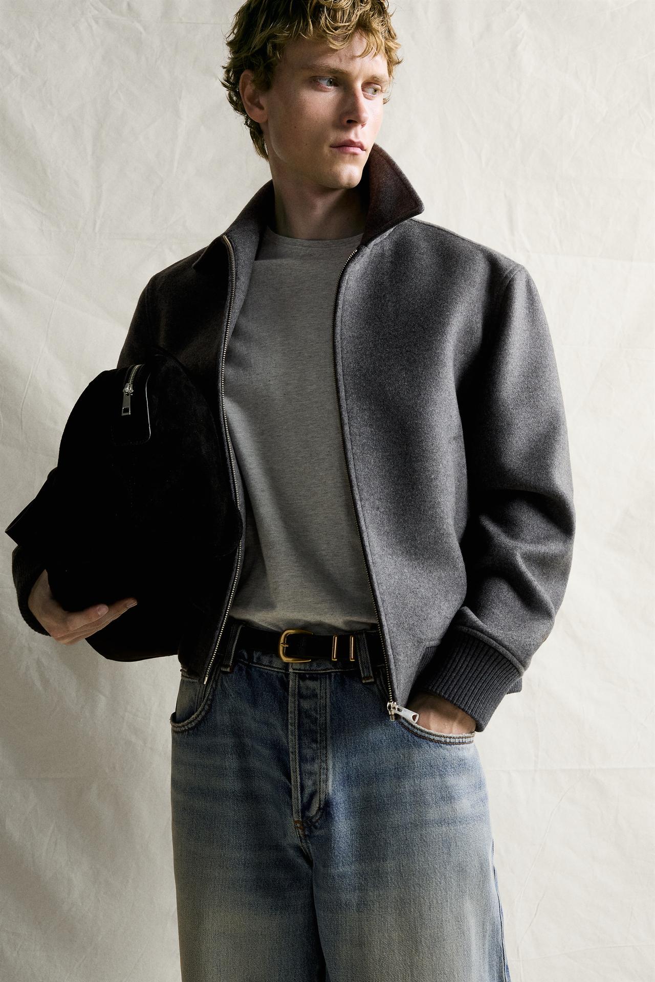 WOOL-BLEND REGULAR-FIT JACKET — Gray marl