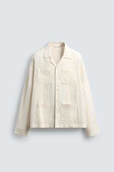 100% LINEN RELAXED FIT SHIRT WITH PLEATS - Oyster-white by Zara
