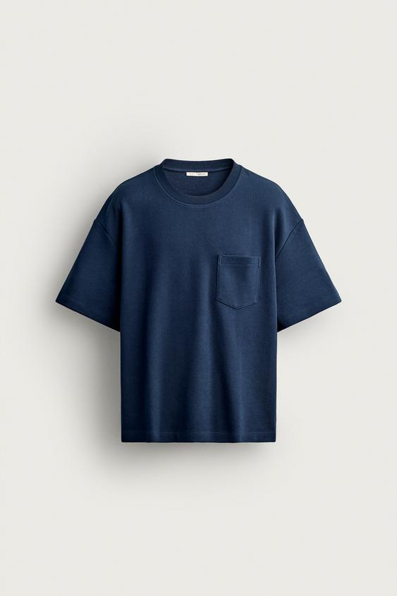 CAMISETA RELAXED FIT ESTRUCTURA BOLSILLO - Marino de Zara - Imagen 0