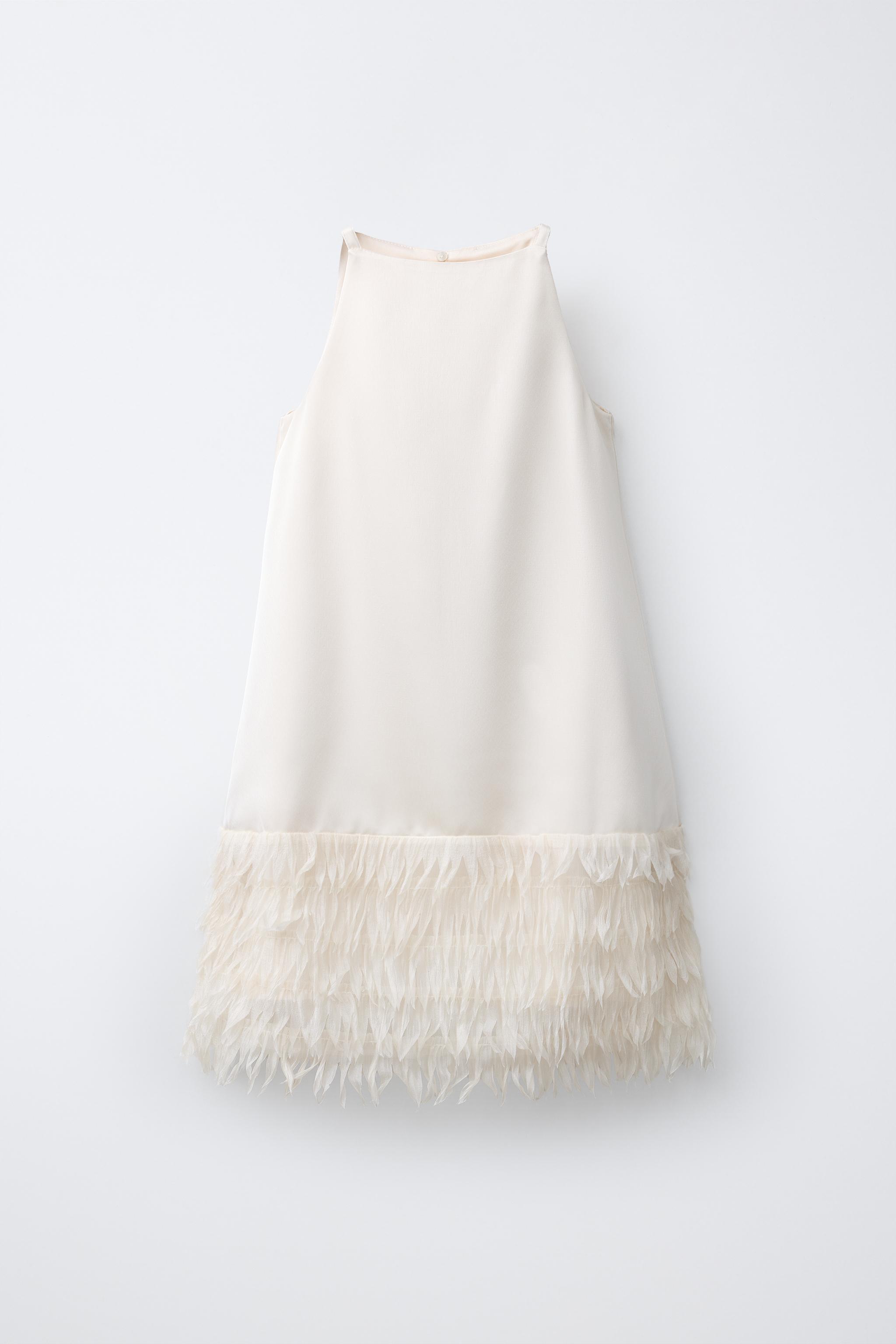 SATIN FEATHER DRESS - Ecru | ZARA United States SATIN FEATHER DRESS - Ecru | ZARA United States