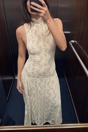 LONG LACE DRESS - Ecru by Zara - Image 1