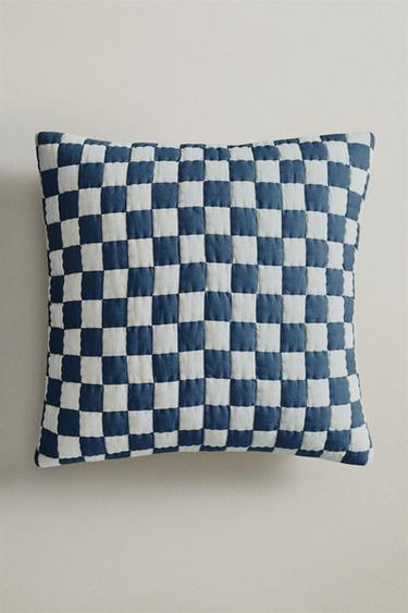 CHECK COTTON CUSHION COVER - Blue by Zara