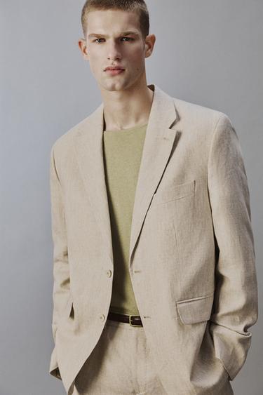 100% LINEN SUIT BLAZER - Light beige by Zara - Image 5