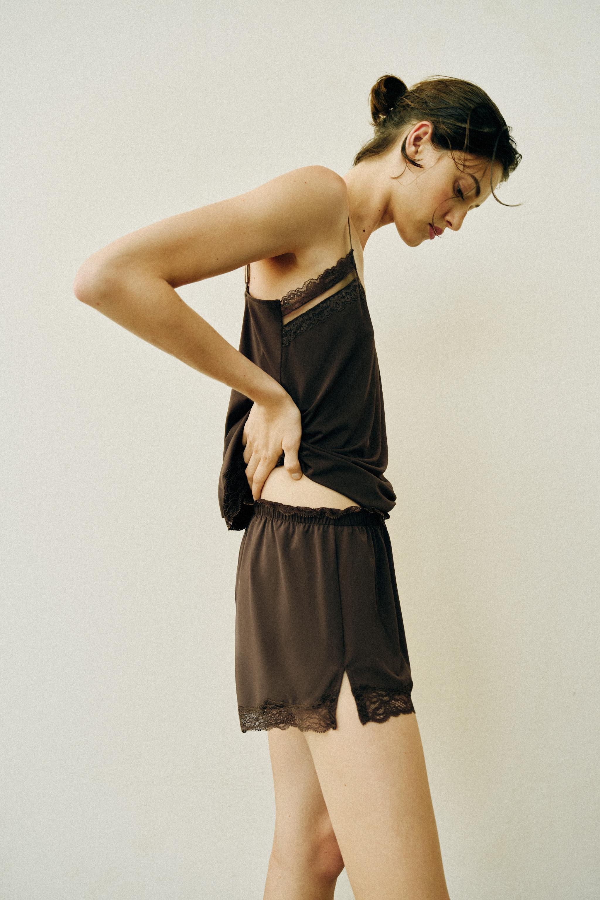 LACE CAMISOLE TOP - Dark brown | ZARA United States