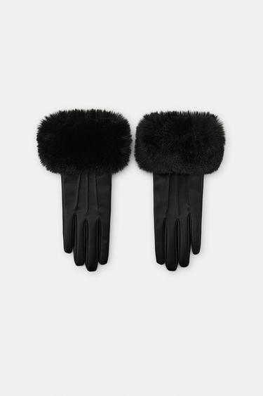 GUANTES EFECTO PIEL PELO - Negro de Zara
