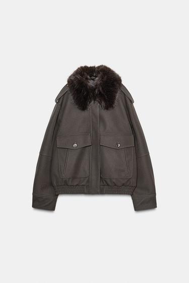 DETACHABLE COLLAR FAUX SUEDE JACKET - Brown by Zara - Image 0