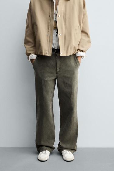 WASHED WIDE-LEG TROUSERS - Grey / Tan by Zara